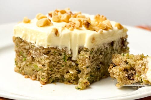 Serving of Zucchini Cake with bite missing