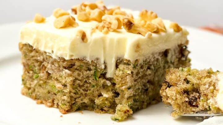 Serving of Zucchini Cake with bite missing