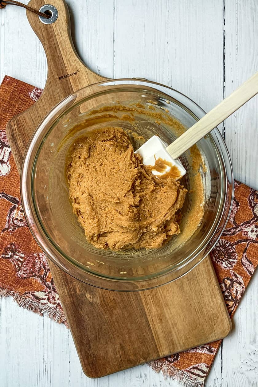 3 Ingredient Peanut Butter dough in a mixing bowl