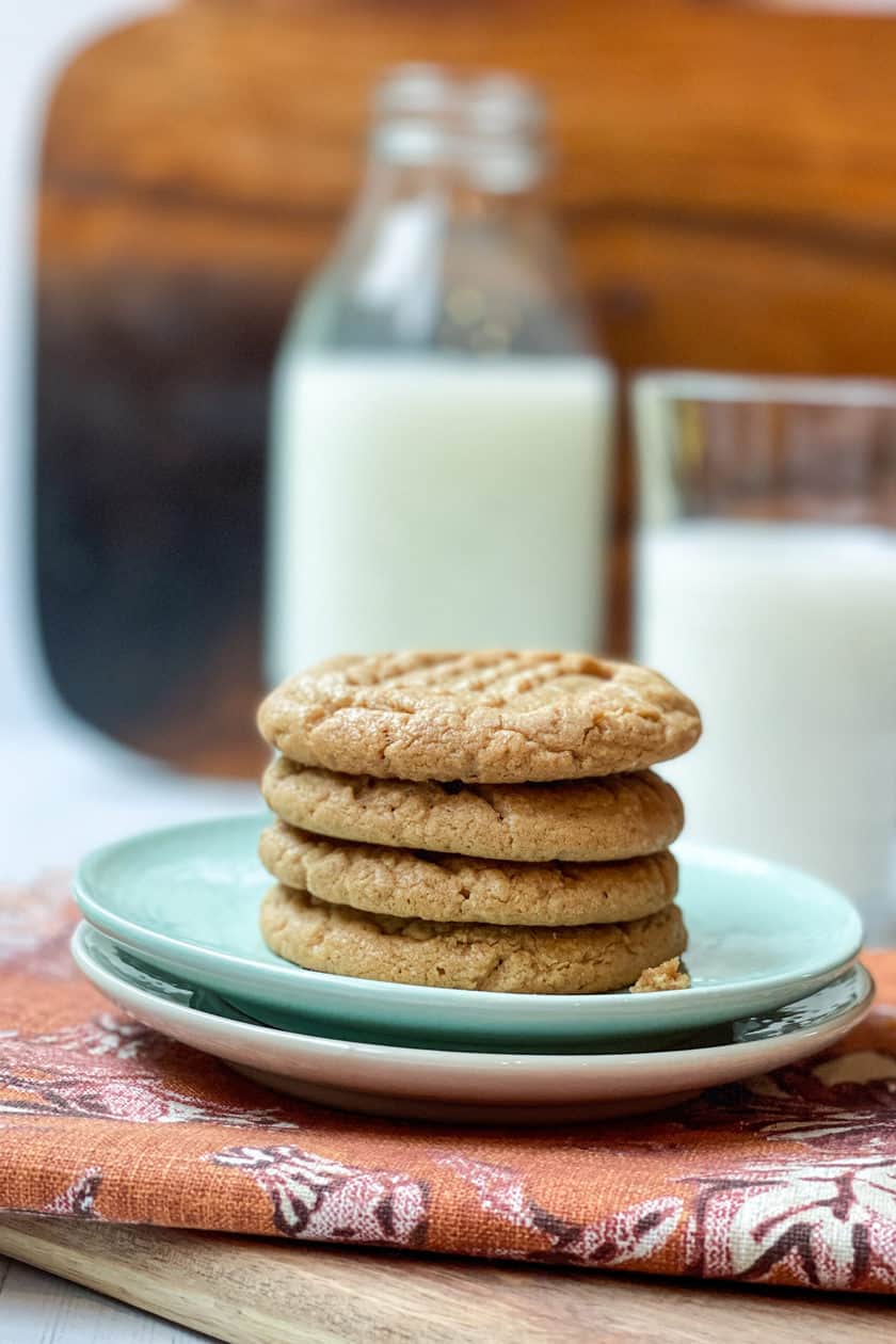 Vertical side view of 3 Ingredient Peanut Butter Cookies on a plate