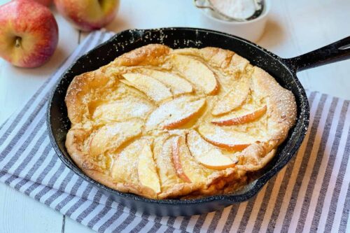 Apple Dutch Baby Oven Pancake in a Cast Iron Skillet