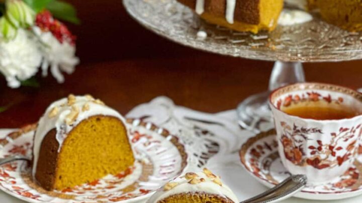 Slices of Pumpkin Bundt Cake at a Tea Table