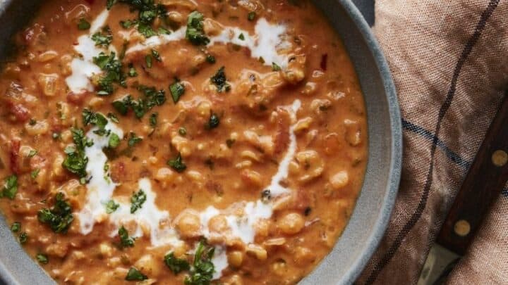 Bowl of Curry Lentil Soup with Cream