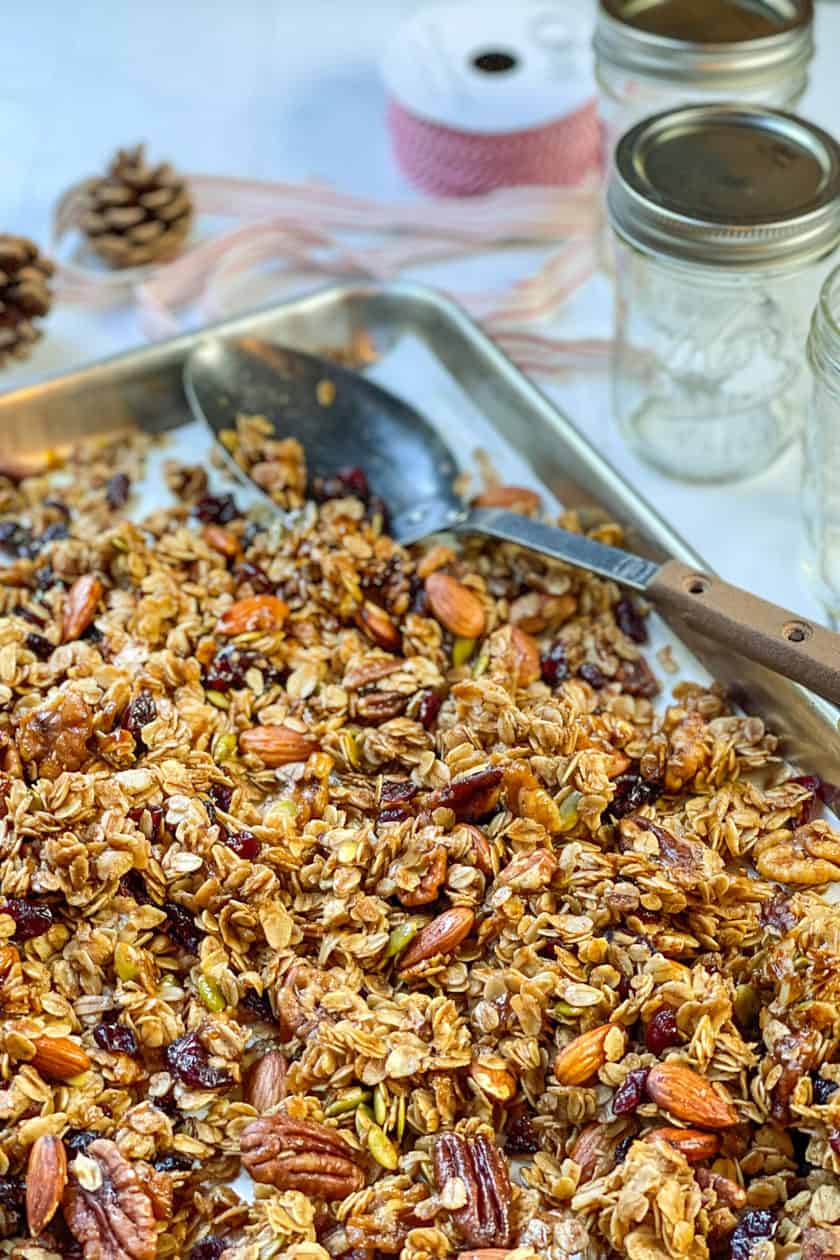 Christmas Granola cooling on the counter