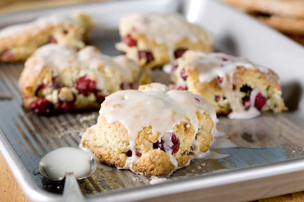 Fresh cranberry scones with pecans and crystallized ginger
