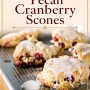 Fresh cranberry scones with pecans promotional Pinterest Pin with text, "Pecan Cranberry Scones" and "31Daily."