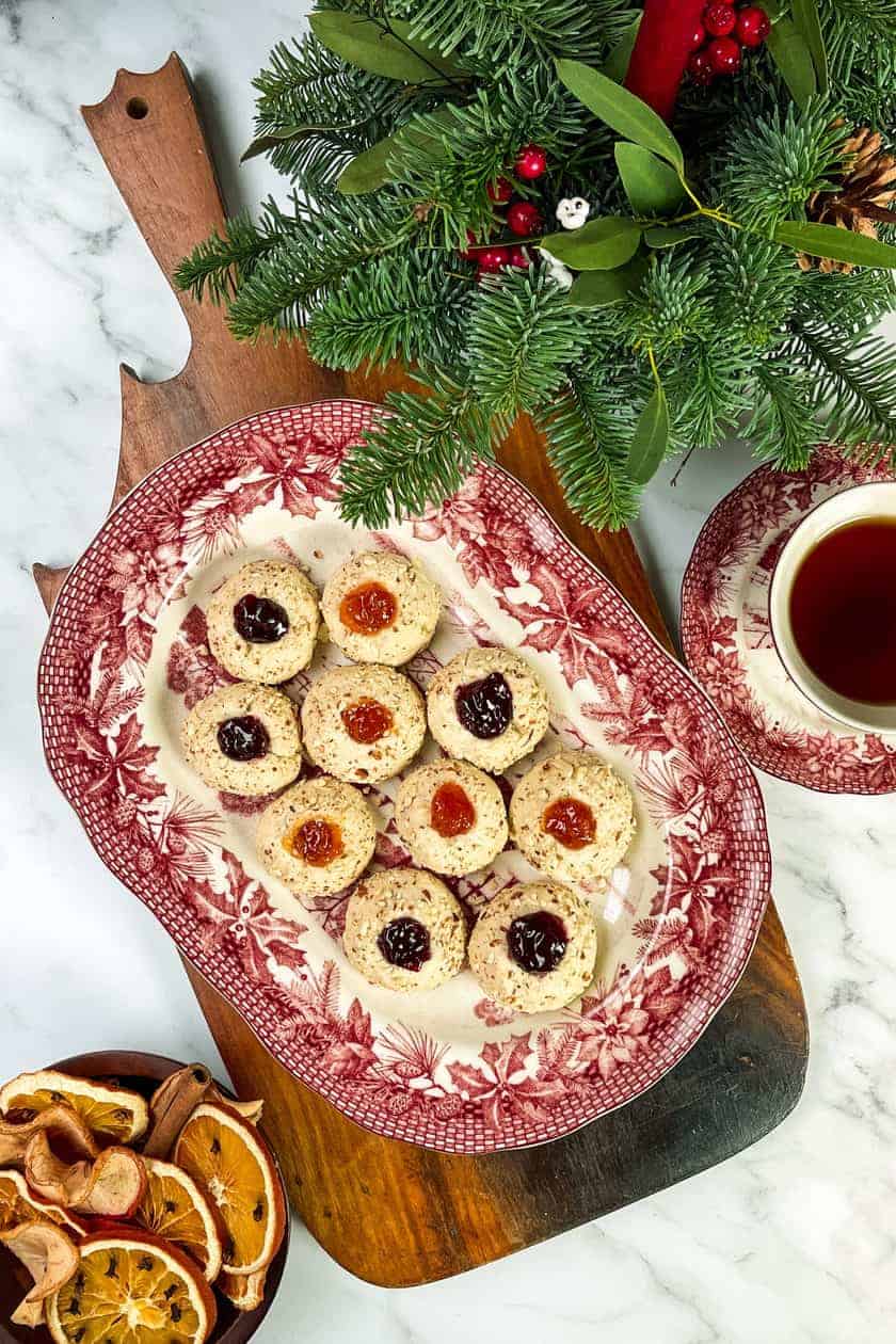 Top view of Christmas Thumbprint Cookies
