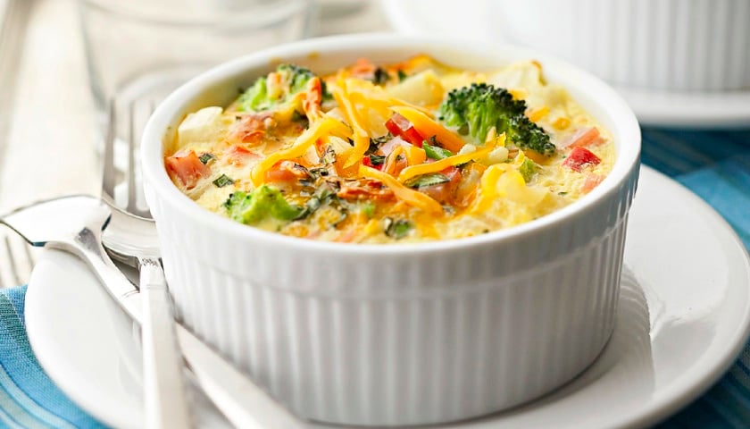 Side view of Egg and Potato Casserole for Christmas Brunch