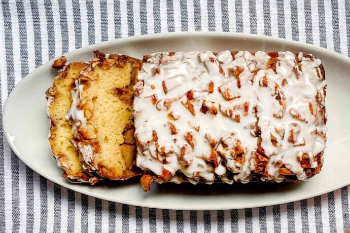 Sliced Apple Fritter Bread with Vanilla Glaze