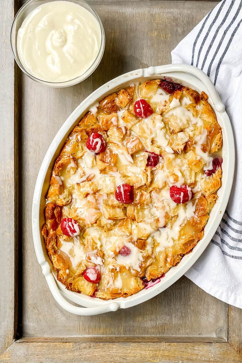 Top view of baked Croissant Bread Pudding