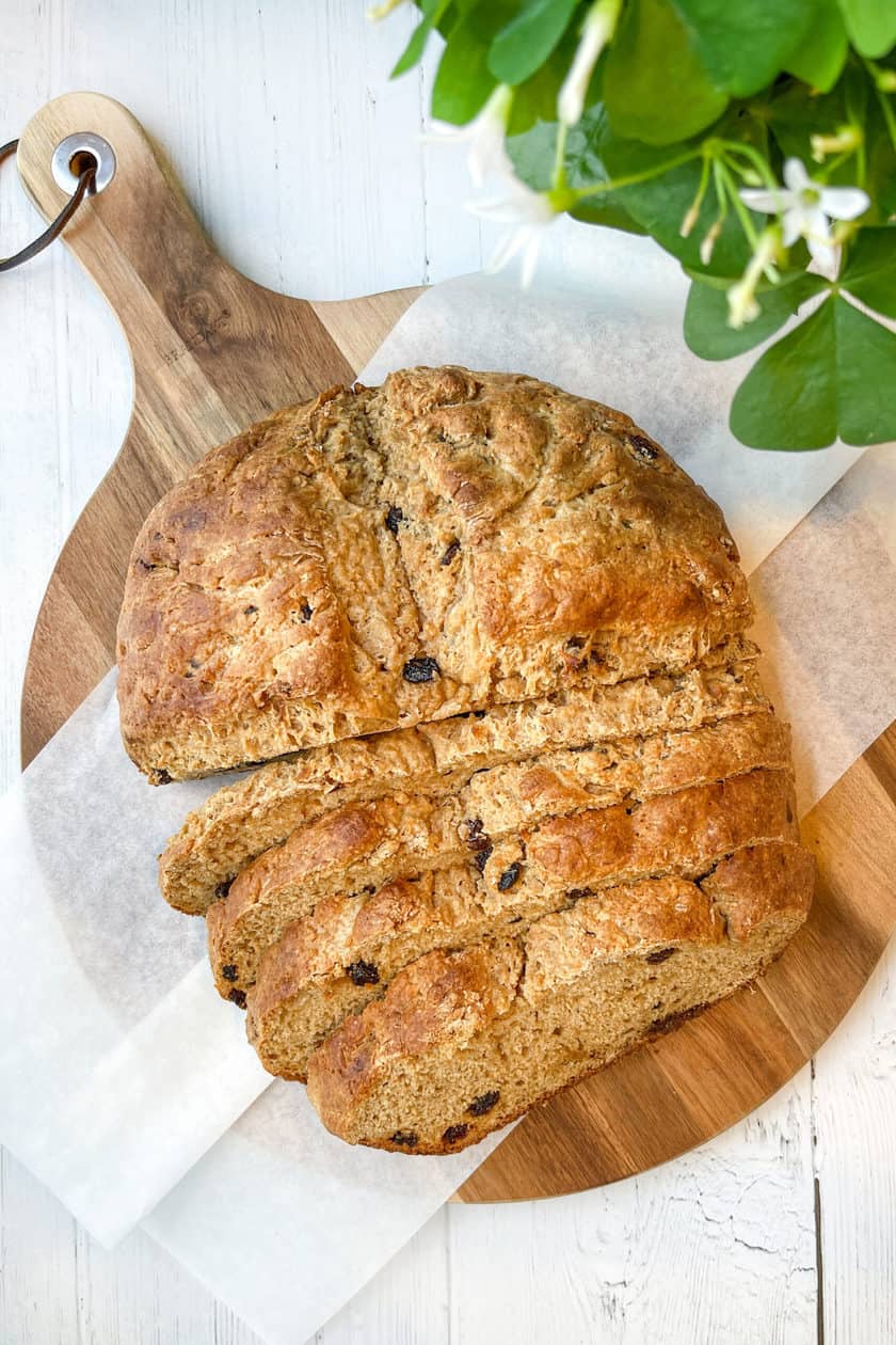 Top view of sliced Irish Brown Soda Bread with Molasses