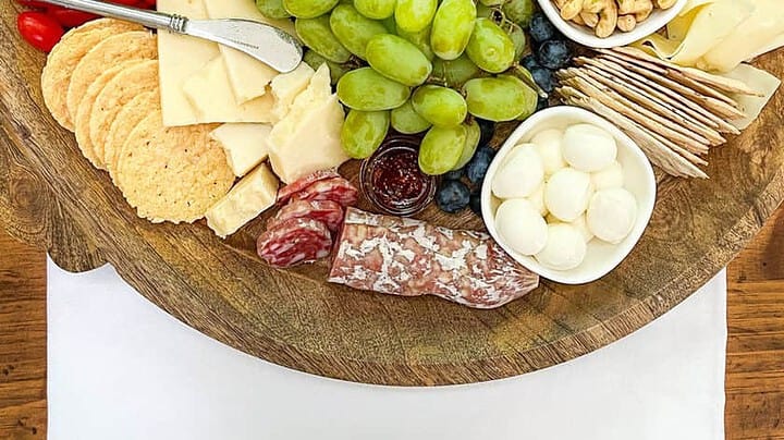 Vertical top view of Mediterranean Charcuterie Board