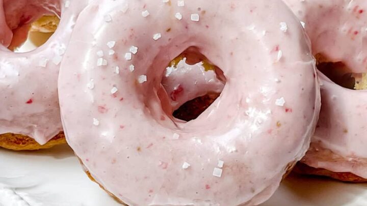 Closeup view of Glazed Strawberry Baked Donut