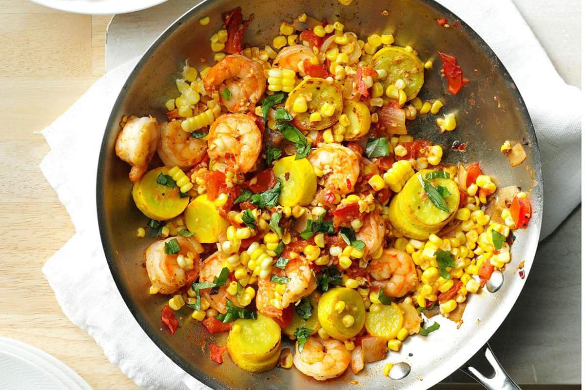 Top view of Shrimp Stir Fry for July 20 Minute Dinners