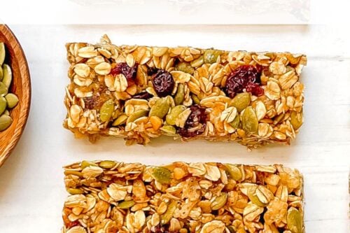 Pinterest Pin for Healthy Chewy Granola Bars with Dates and Pumpkin Seeds