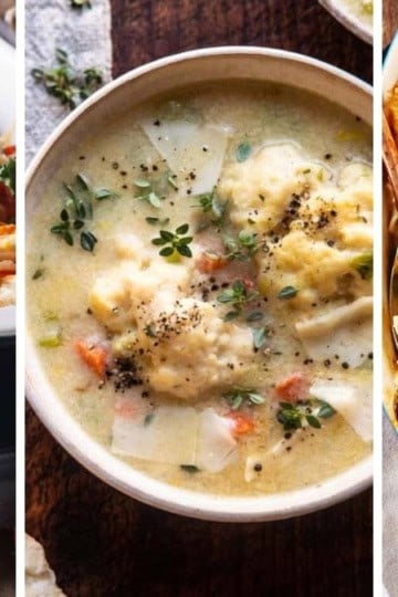 Three image collage of Leftover Turkey Recipes including casseroles, soups, pastas and more.