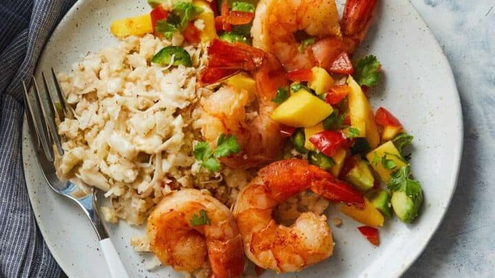 Image for Thursday: Sautéed Shrimp with Mango Salsa & Coconut Cauliflower Rice