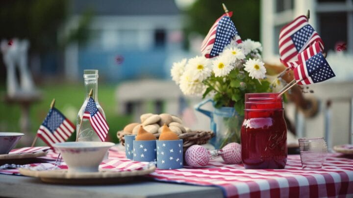 Memorial Day Cookout Table setting with American Flags