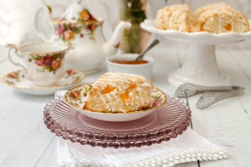 Side view of Apricot Scone on an Old Country Roses plate