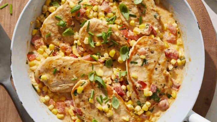 Image for Tuesday: 20-Minute Creamy Skillet Chicken with Corn, Tomato & Basil