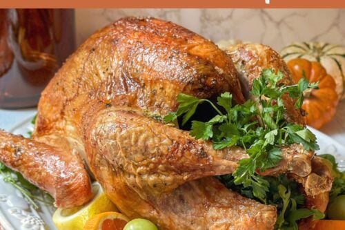 Pinterest Pin forEasy Self Basting Roast Turkey Recipe with Citrus and Herbs