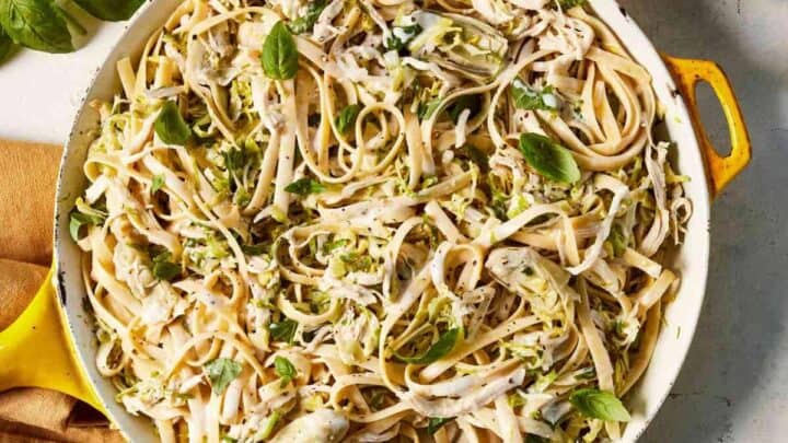 Image for Tuesday: Creamy Chicken Pasta with Brussels Sprouts & Artichokes
