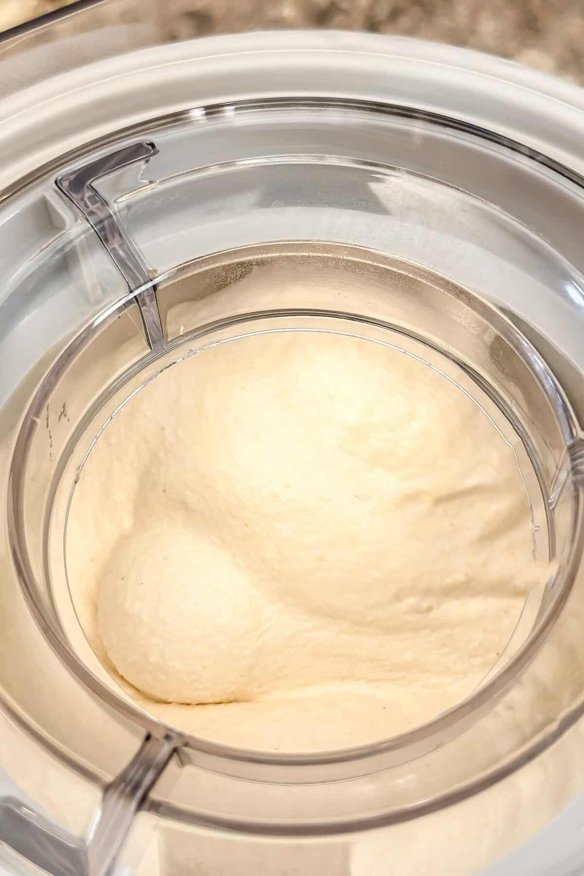 View of ice cream churning in an ice cream maker.