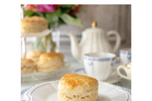 Afternoon tea scone recipe with golden baked scones served with tea.