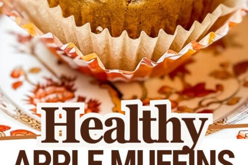 Pinterest Pin Image of baked and unbaked healthy apple muffins.