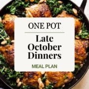 Pinterest Pin image with the words, "One Pot" and "Late October Dinners Meal Plan."