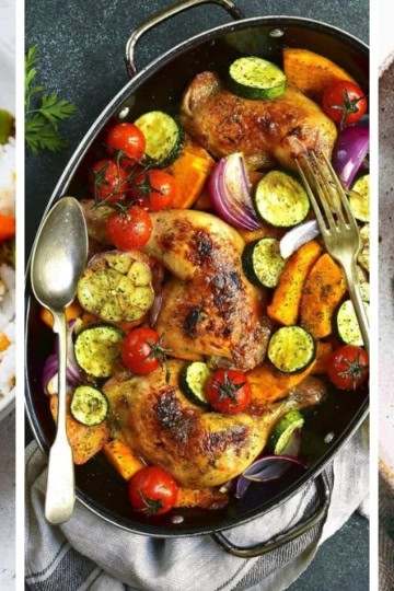 Three image collage of healthy recipes to make in January including dinner, snack, soups, and breakfast recipe ideas.