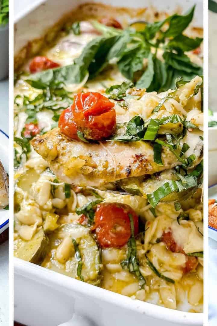 Three image collage of protein rich Mediterranean dinners for the healthy weekly meal plan.