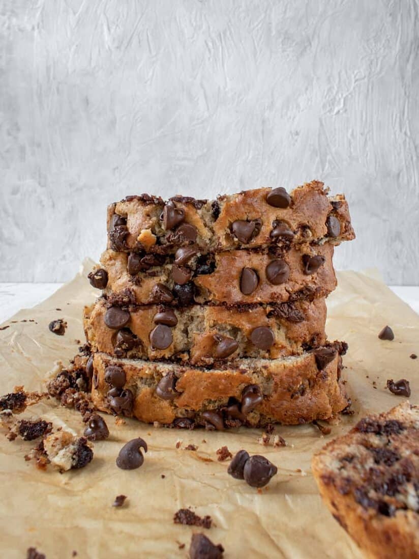 Stacked Slices of Chocolate Chip Banana Bread