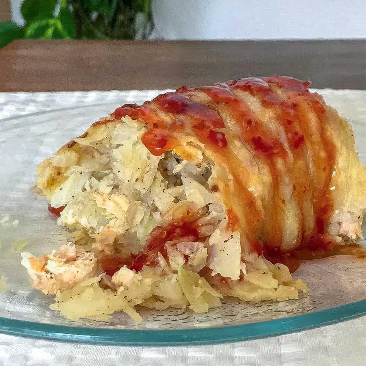 Krautstrudel with fry sauce on top in my niece's kitchen in Germany.